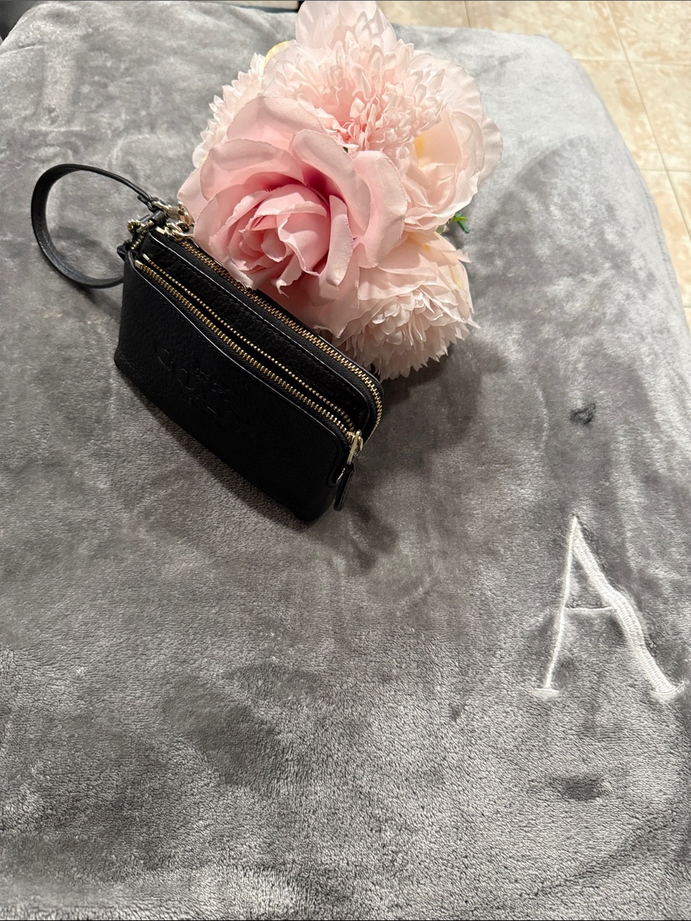 Coach Black Pebbled Leather Double-Zip Wristlet